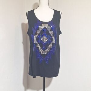 Cato Black w/Blue & Silver Sequins Tank XL
